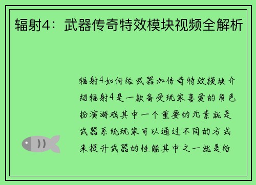 辐射4：武器传奇特效模块视频全解析